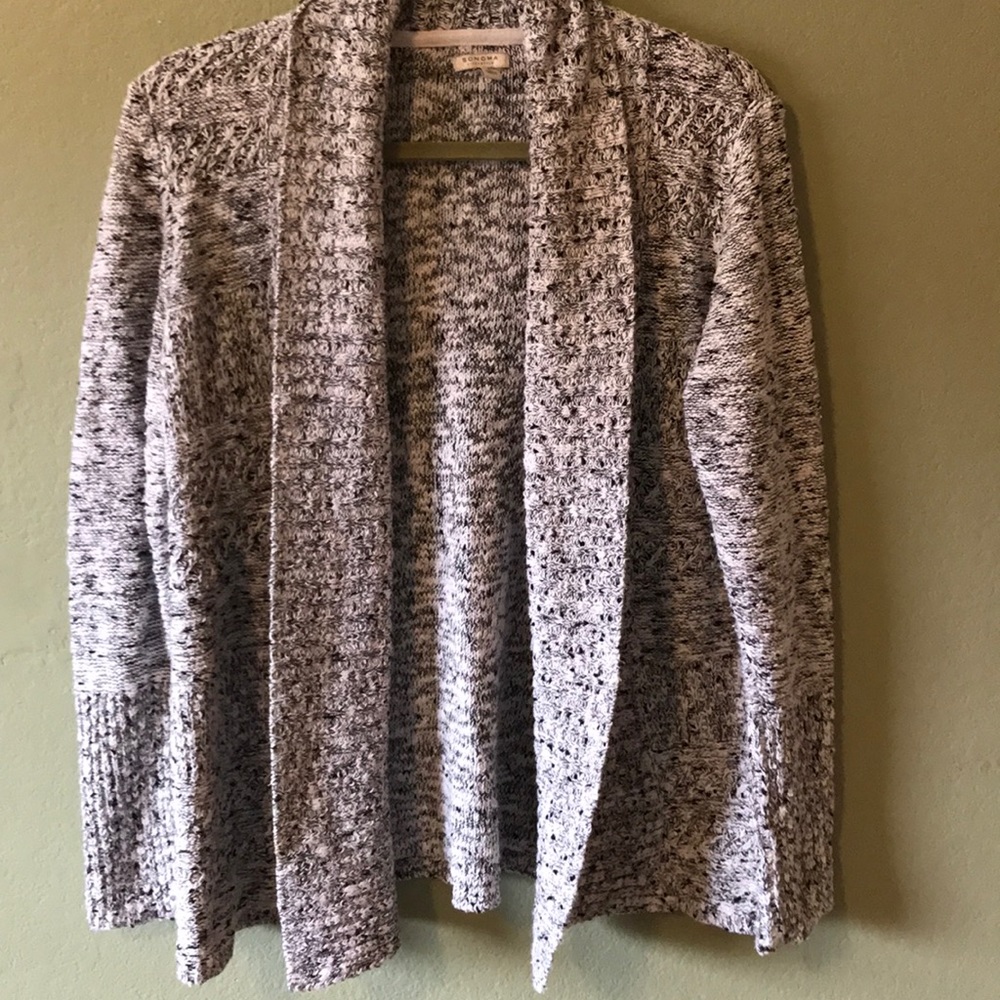 Black and white open front cardigan